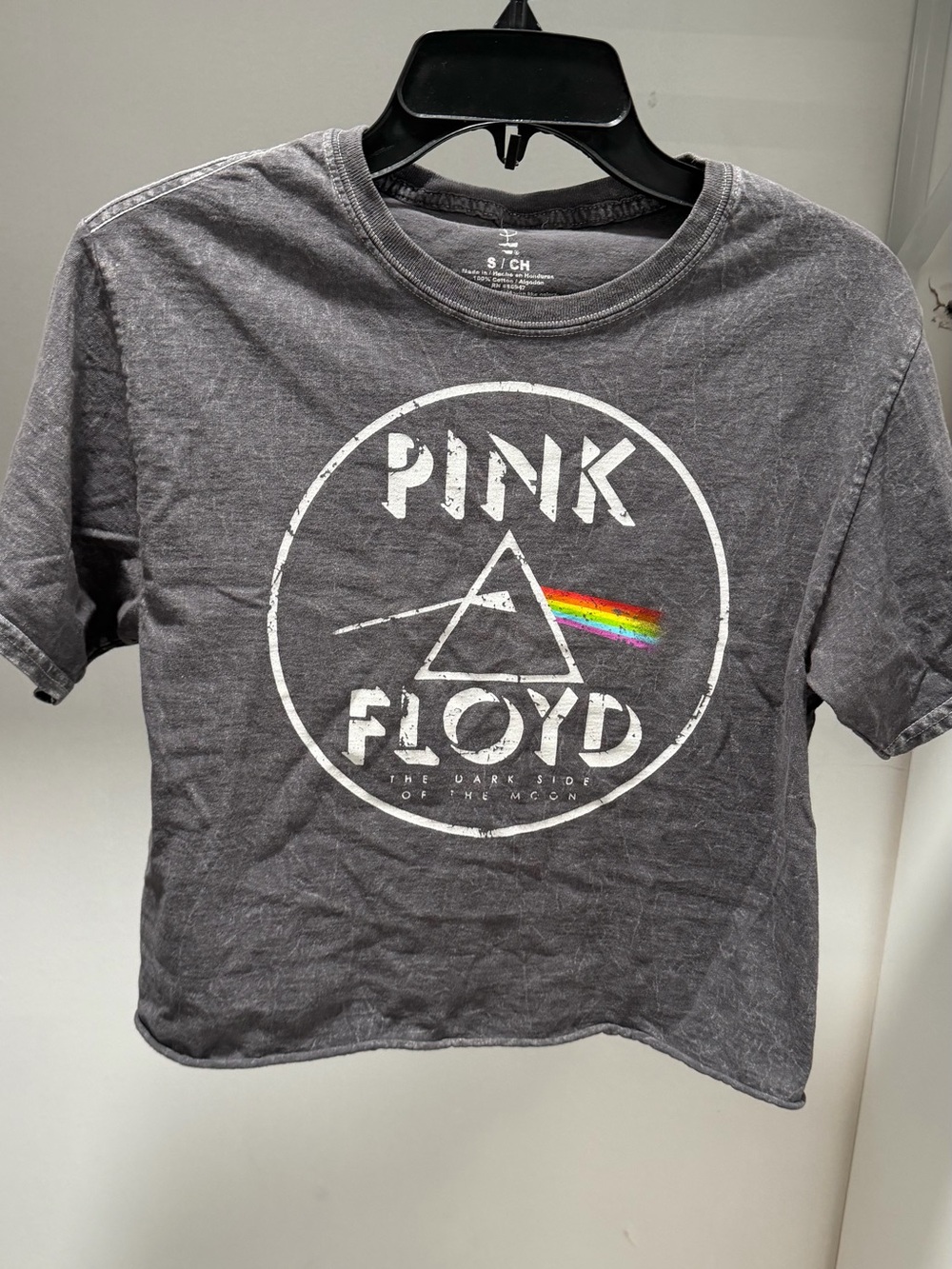 Pink Floyd Charcoal Crop Tee with Rainbow Prism